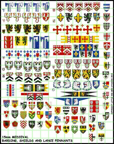 15mm Medieval pennants, barding and shields